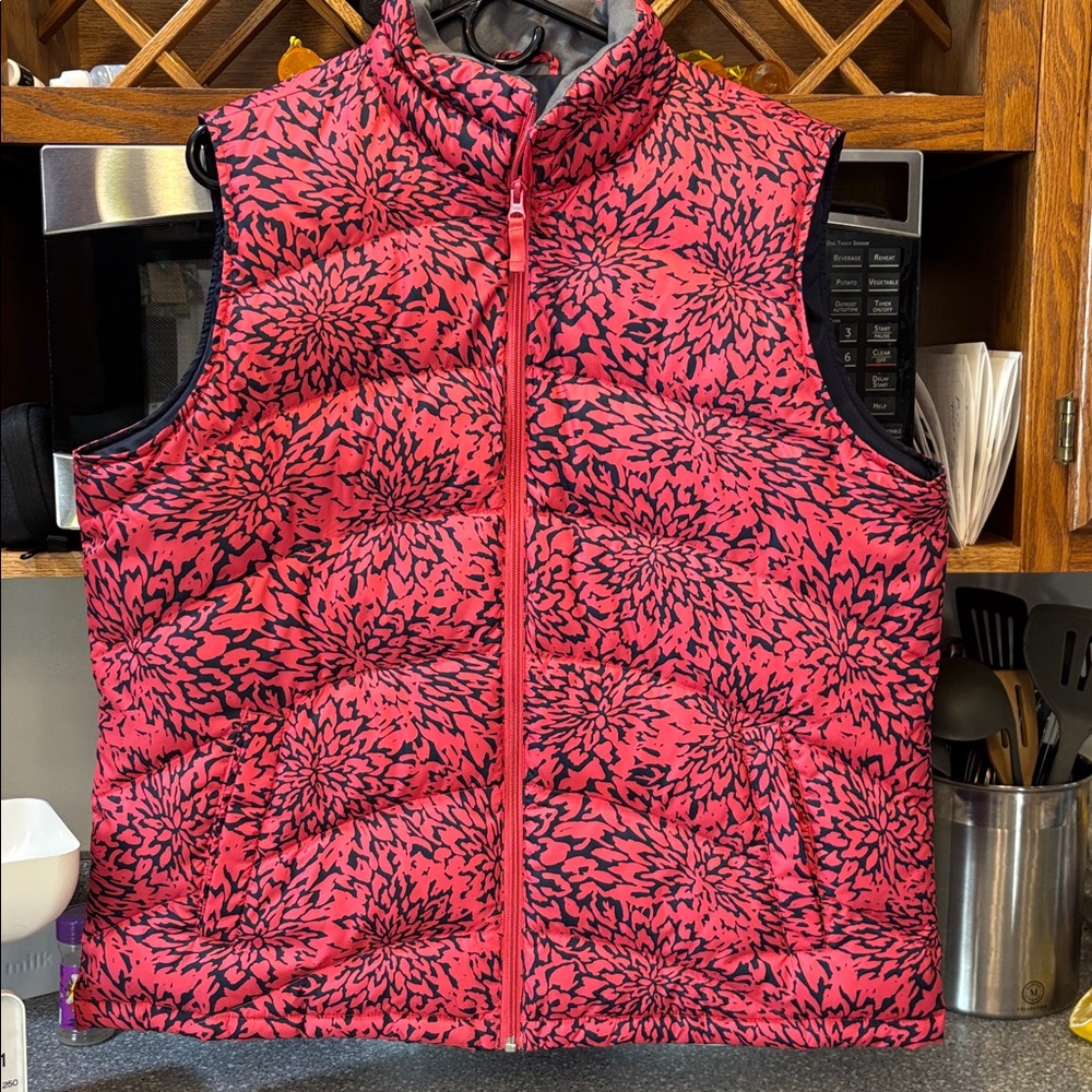 Lands' End Vibrant Pink and Black Floral Vest